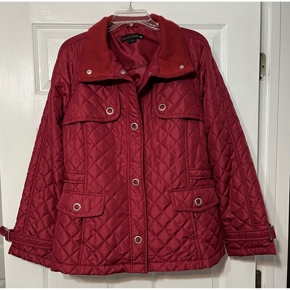Weather Tamer‎ Quilted Barn Coat Jacket Pockets Snap Front Red Size L